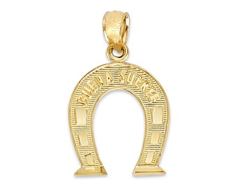  Gold Horseshoe Pendant without Necklace, Small Good Luck Charm  in 14 Kt Yellow, Men Women 14k Charms for Necklaces (up to 4mm)