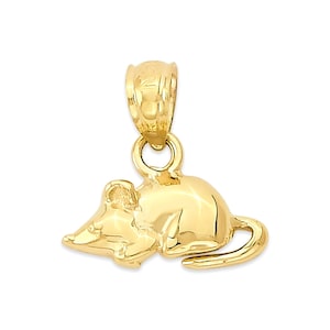 Dainty Solid Gold Mouse Pendant: 10k/14k Chinese Zodiac Rat Jewelry