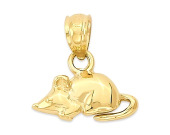 Dainty Solid Gold Mouse Pendant: 10k/14k Chinese Zodiac Rat