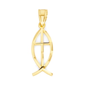 10k Real Solid Gold Ichthys Sign of the Fish Necklace, Christian Fish Pendant, Gold Prayer and Faith Jewelry for her, First Communion Gift