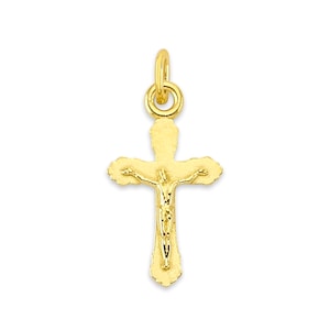 Mini Real Solid Gold Crucifix Charm Available in 10k or 14k Gold, Dainty Cute Cross to attach to Charm Bracelet or Necklace