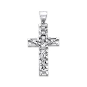Large Silver Crucifix Pendant for Men, Mens Jewelry Cuban Link Cross Pendant Religious Jewelry Gifts Hip Hop Jewelry for Men Gifts for Him