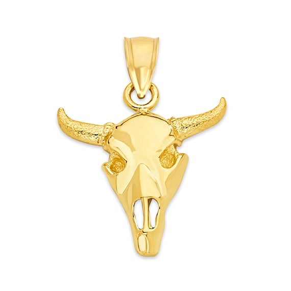 10k Gold Bull Skull Pendant Necklace - Western Jewelry Gift