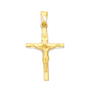 14k Real Solid Gold Crucifix Necklace Pendant, Real Solid Gold INRI Cross Charm Dainty Cross for Adults and Children, Gifts for Baptism