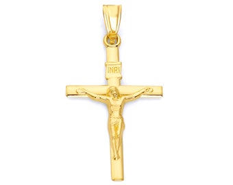 Details about   Real Solid 14k Yellow Gold Mens Ladies Medium 1” Cross Pendant Crucifix Jesus