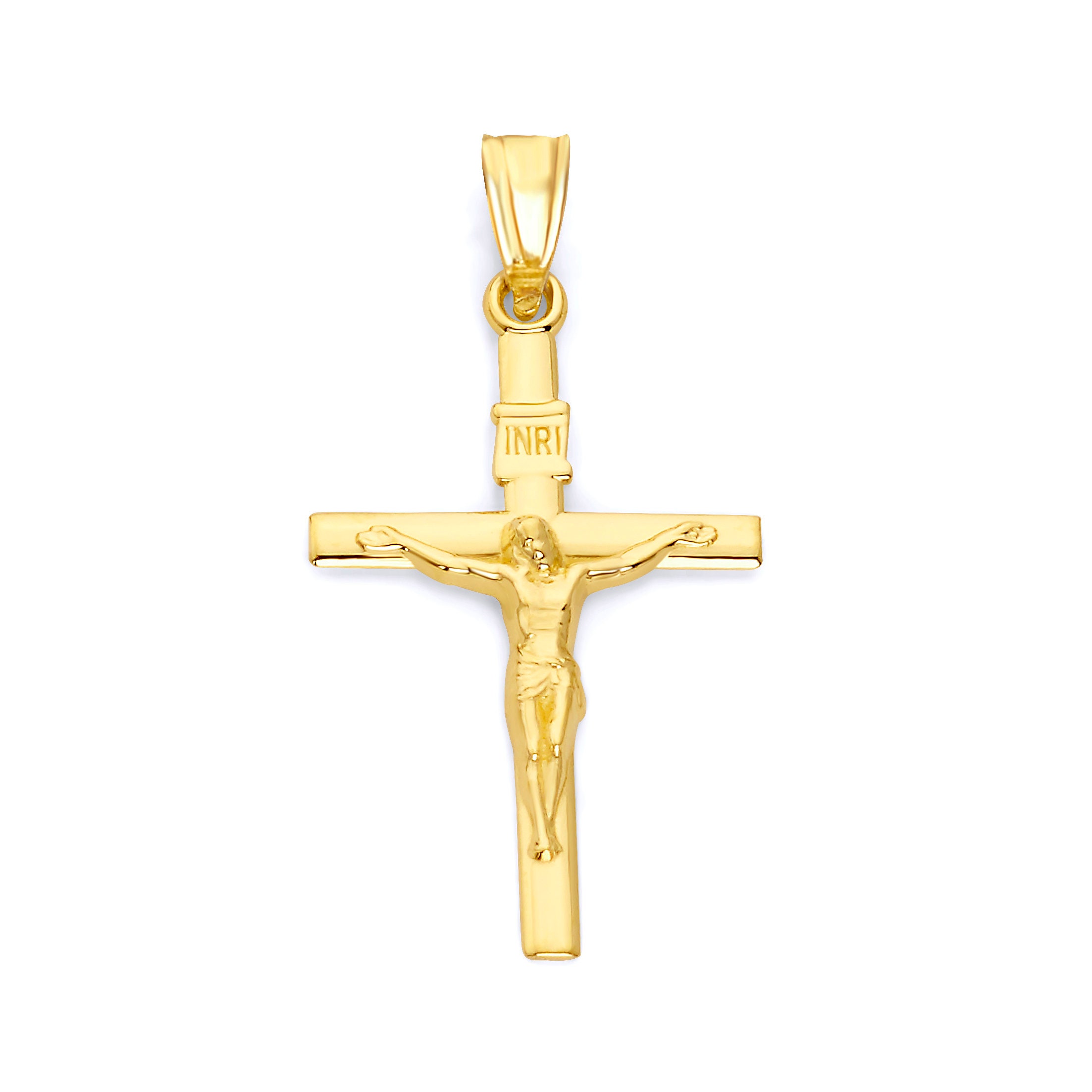 14k Real Solid Gold Crucifix Necklace Pendant Real Solid Gold Etsy