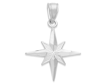 10k White Gold North Star Pendant: Diamond Cut Finish