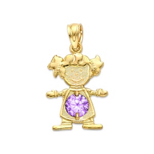 14k Solid Gold Baby Girl Birthstone Necklace: CZ Stone Pendant