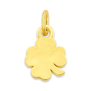 Mini Real Solid Gold Four Leaf Clover Charm Available in 10k or 14k, Micro Good Luck Charm to attach to Charm Bracelet or Necklace
