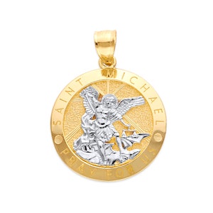 Large 10k Real Solid Gold St Michael Necklace, Saint Michael Jewelry Religious Pendant Saints Gifts, St Michael Pendant Protection Necklace