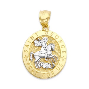 Colgante de medalla de San Jorge en oro macizo de 10k o 14k, colgante de San Jorge y el dragón, joyería religiosa