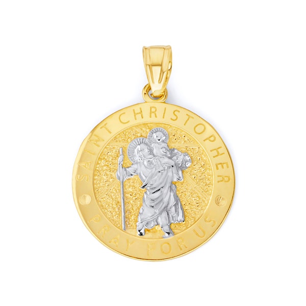 10k Solid Gold Saint Christopher Medallion: Patron of Travelers Pendant