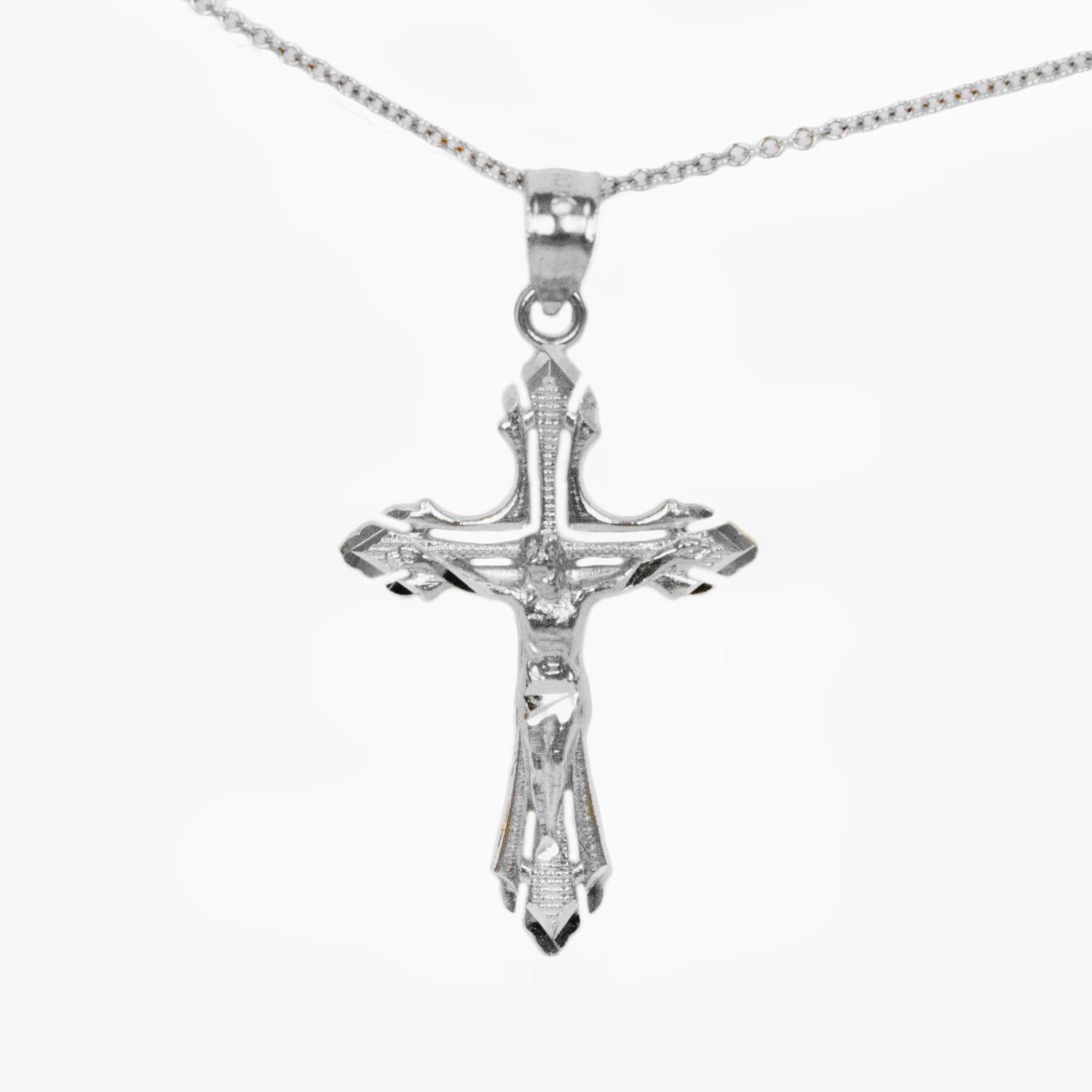 14k White Gold Crucifix Necklace Pendant Etsy