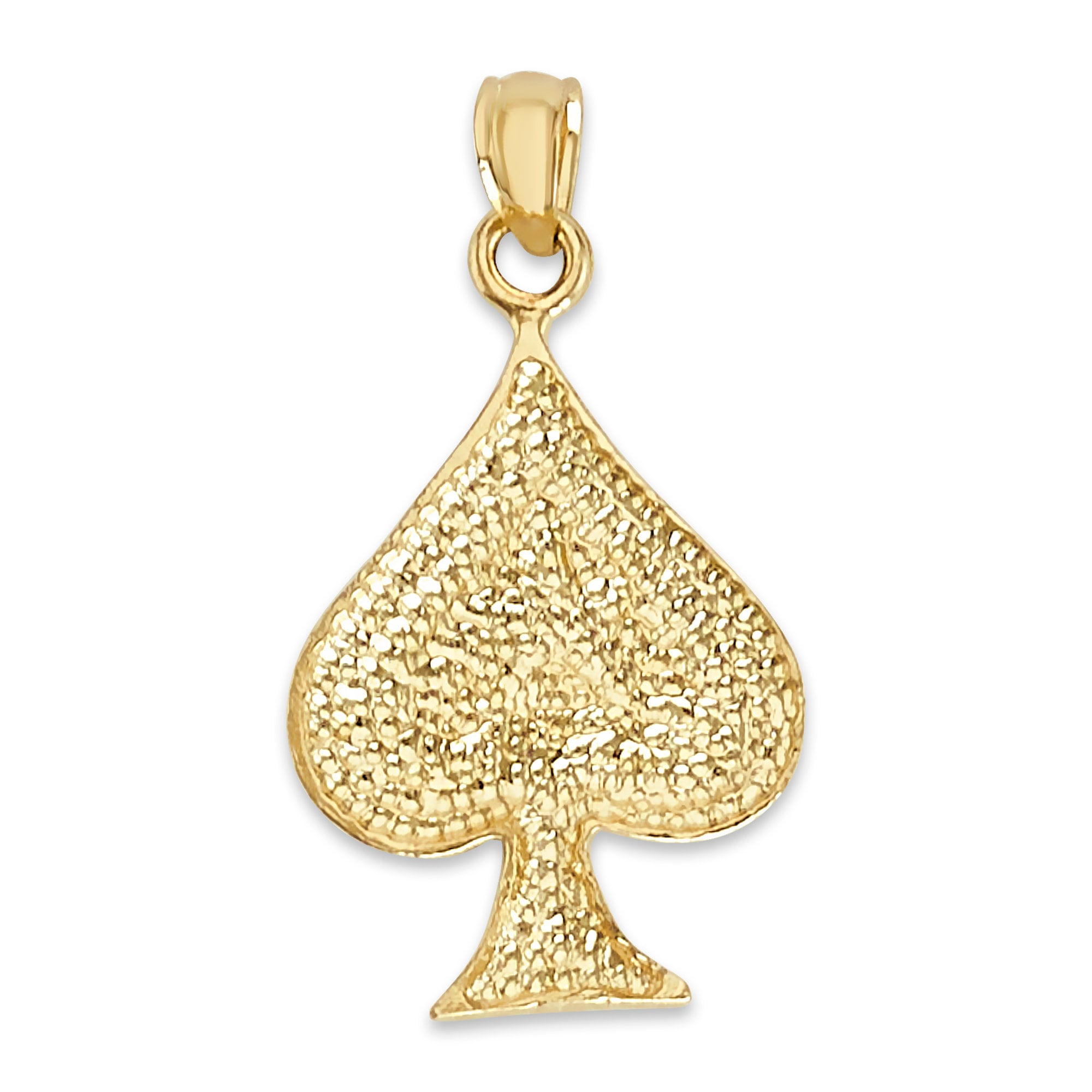 Solid Gold Spade Pendant: 10k/14k Diamond Cut Lucky Charm Necklace