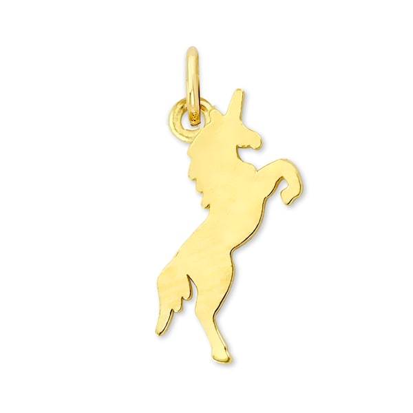 Solid 10K/14K Gold Unicorn Charm with Jump Ring, Animal Charm, Mythical Fantasy Jewelry for Necklaces and Bracelets