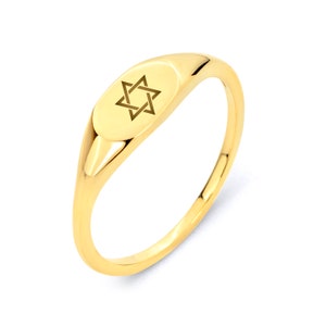 10k Gold Davidstern Ring - Personalisierter Echter Massivgold Siegelring - Jüdischer Glaube Schmuck - Midi Gold Stack Ring - Judentum Ring