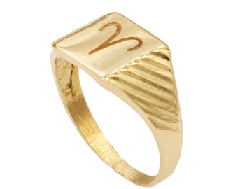 10k Solid Gold Zodiac Ring: Engraved Horoscope Jewelry