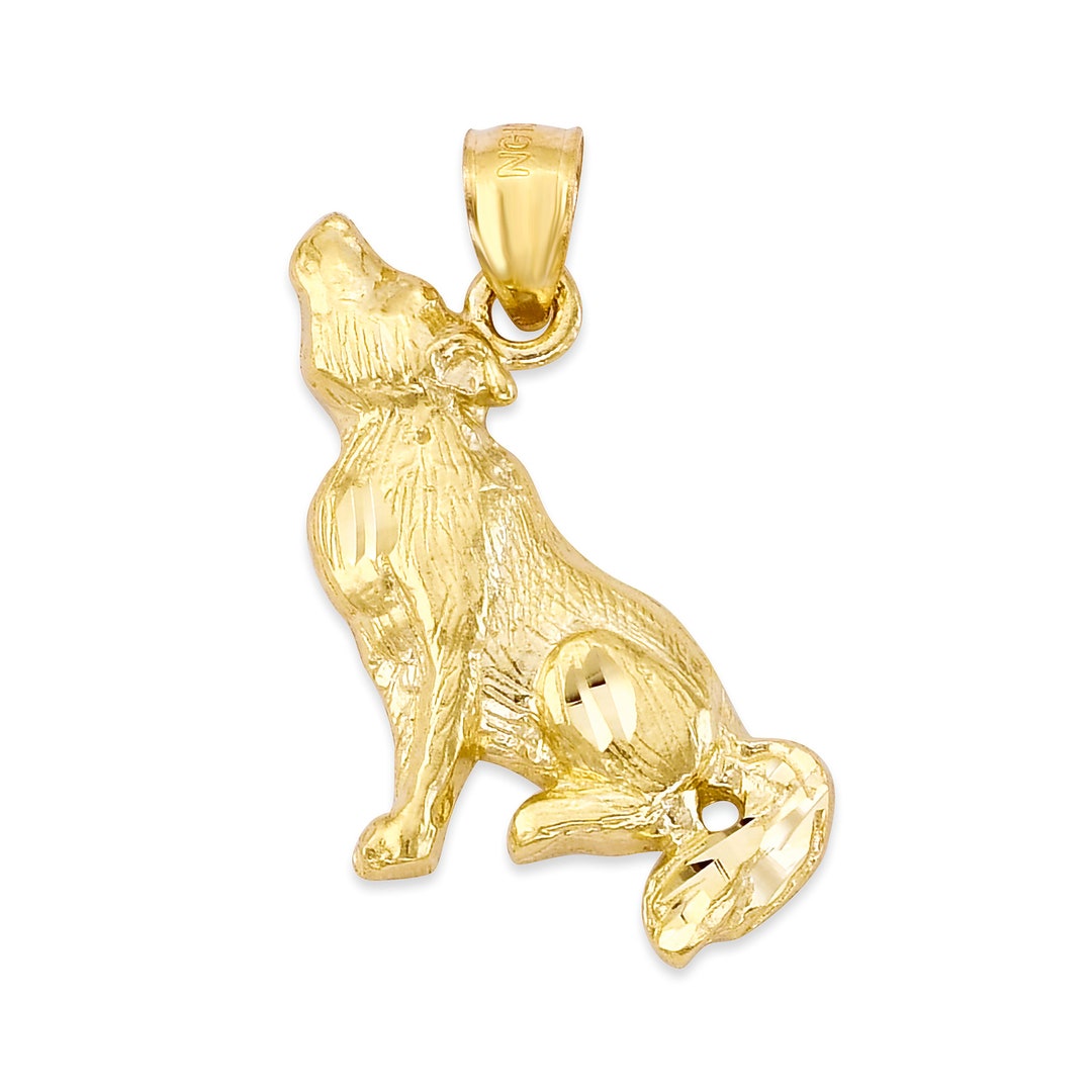 10k Solid Gold Wolf Necklace, Howling Wolf Native American Jewelry