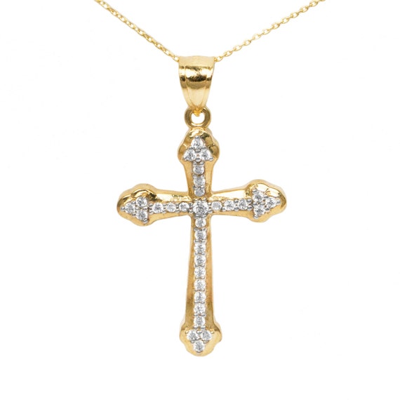 Ice on Fire Jewelry 10k Rose Gold Cubic Zirconia Cross Pendant