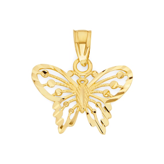 14k Yellow Gold Butterfly & Floral Charm Holder Necklace