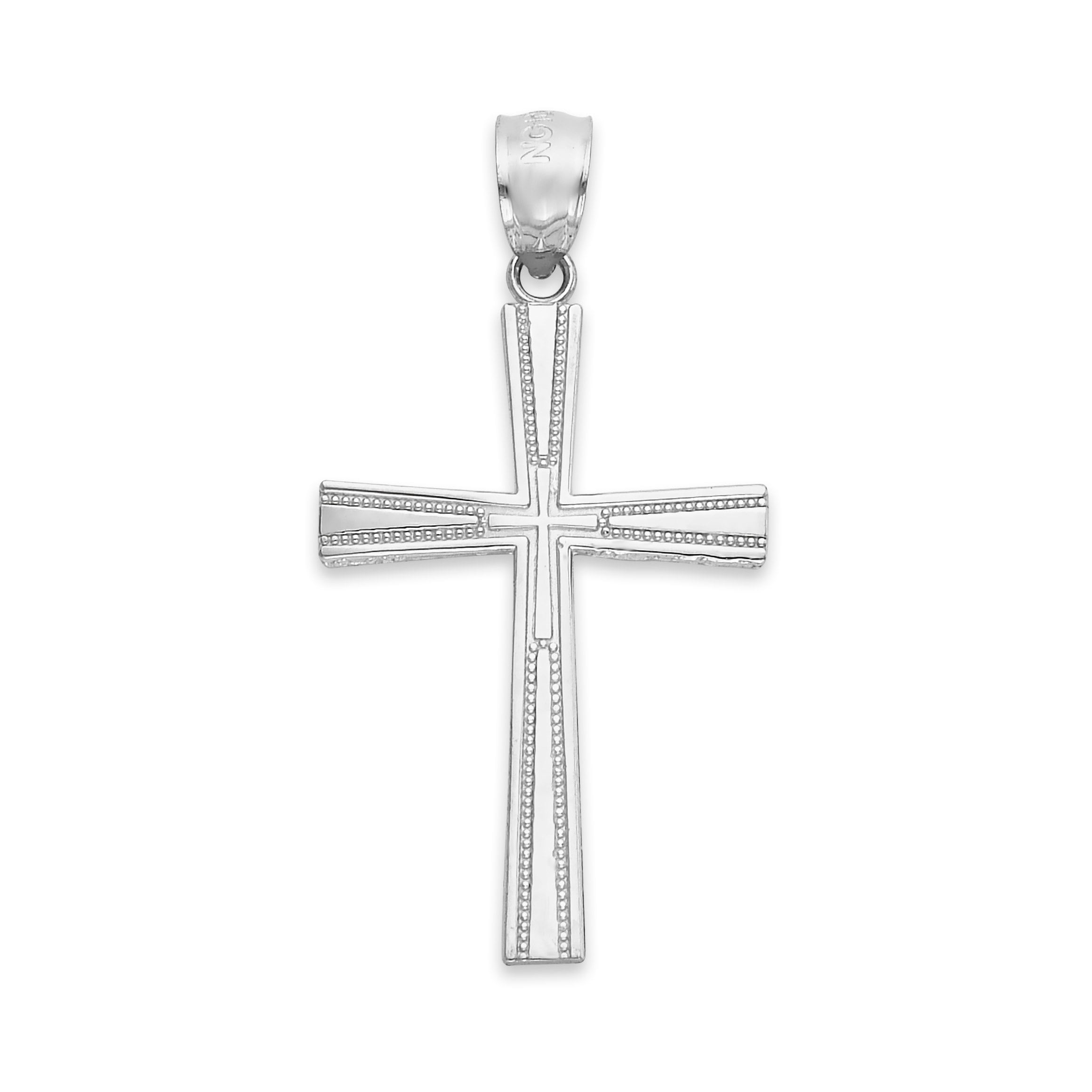 925 Sterling Silver Cross Pendant - Diamond Cut Religious Jewelry