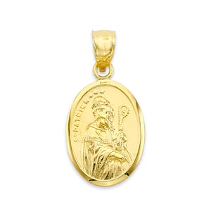 Solid Gold Saint Patrick Medal Pendant: 10k/14k Religious Protection Jewelry