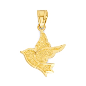 10k Solid Gold Dove Necklace: Religious Holy Spirit Charm