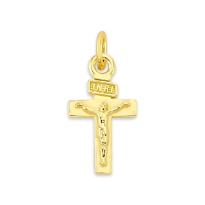 Solid 10k/14k Gold INRI Crucifix Charm: Dainty Cross Pendant