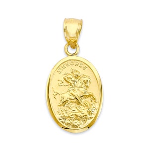 Solid Gold Saint George Medal Pendant in 10k or 14k, Saint George and the Dragon Pendant, Religious Jewelry