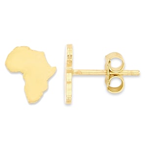 Solid Gold Africa Stud Earrings: Dainty 10k/14k Satin Jewelry