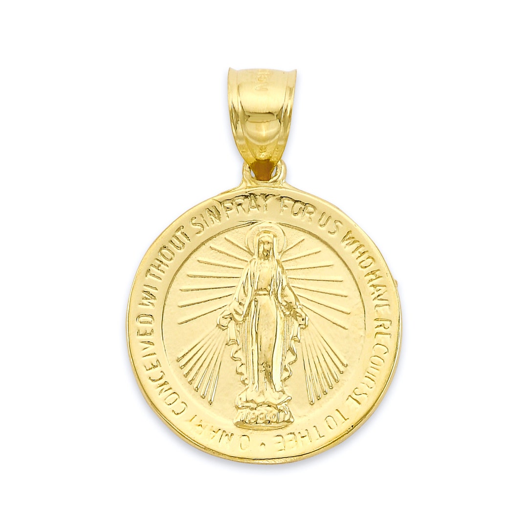 Solid Gold Miraculous Medal Necklace: 10k/14k Virgin Mary Pendant - Etsy