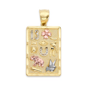 Solid Gold Lucky Charm Pendant Available in 10k or 14k, Tricolor Gold Good Luck Pendant