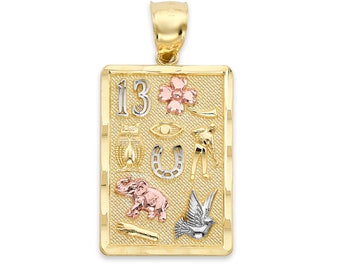 Solid Gold Lucky Charm Pendant Available in 10k or 14k, Tricolor Gold Good Luck Pendant