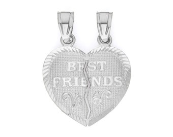 925 Sterling Silver BFF Necklace for 2, Best Friend Necklace Heart Necklace Best Friend Jewelry, Long Distance Relationship Gift