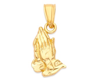 10k Solid Gold Prayer Hands Necklace with Option to Add Solid Gold Chain, Prayer Hands Pendant Religious Jewelry Gifts