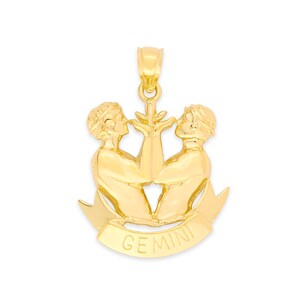 10k Gold Gemini Zodiac Pendant, Large Gemini Astrology Medal for Necklace, Horoscope Charm for Layered Necklace, Real Gold Zodiac Jewelry