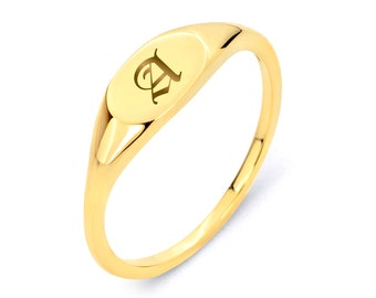 14k Solid Gold Old English Initial Signet Ring: Personalized Letter Ring