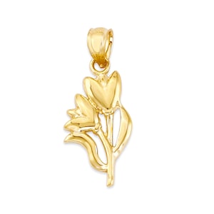14k Solid Gold Tulip Pendant Necklace, Handmade Flower Jewelry