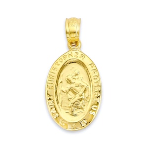 Solid Gold Saint Christopher Pendant Available in 10k or 14k Gold, Antique Finish Religious Jewelry with Blank Back for Engraving