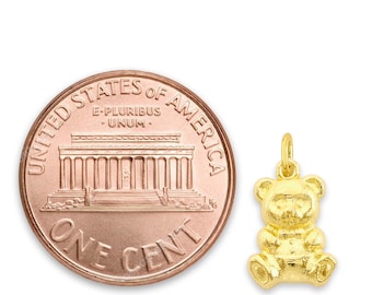 Tiny Solid Gold Teddy Bear Charm: 10k/14k Mini Pendant