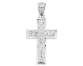 Pendentif croix en argent sterling 925 - Jésus en relief et mains de prière - Bijoux religieux - Collier chrétien à breloque