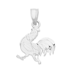 925 Sterling Silver Rooster Necklace for Lunar New Year, Chinese Zodiac Jewelry Rooster Charm Zodiac Jewelry, Pendant with Silver Rolo Chain