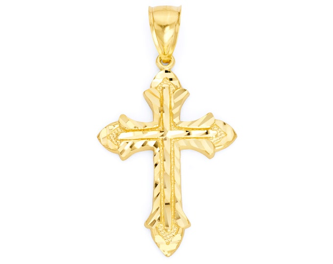 Large 10k Real Solid Gold Cross Pendant, Gold Cross Jewelry Christian