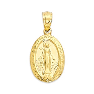 Dainty 14k Solid Gold Miraculous Medal Necklace: Virgin Mary Pendant