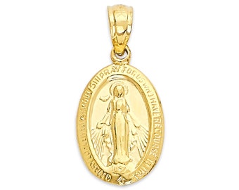 Dainty Gold Miraculous Medal Necklace 10k or 14k Solid Gold Medal of Our Lady of Graces Gold Virgin Mary Necklace Anniversary Gift for Her