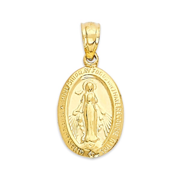 Dainty 10k/14k Solid Gold Miraculous Medal Necklace: Virgin Mary Pendant