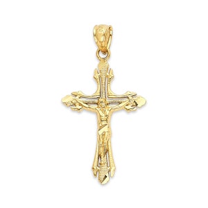 14k Solid Gold Crucifix Necklace: Diamond Cut Religious Pendant