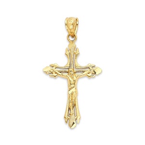 14k Real Solid Gold Crucifix Necklace with Diamond Cut Finish, Gold Cross Necklace with Jesus with Option to Add Gold Chain, Religious Gifts