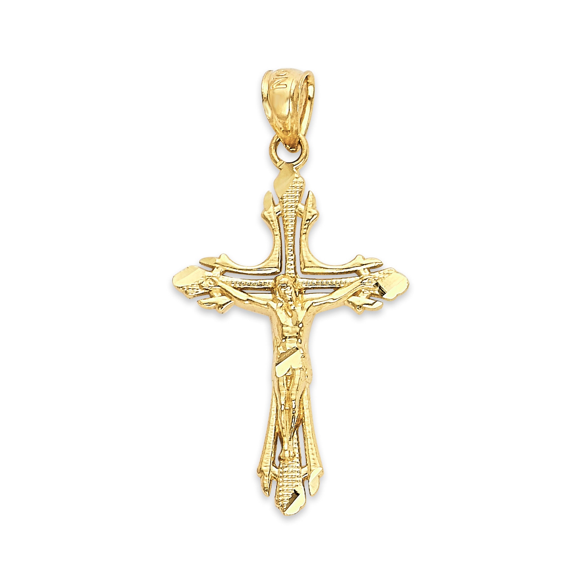 14k Real Solid Gold Crucifix Necklace With Diamond Cut Finish Etsy