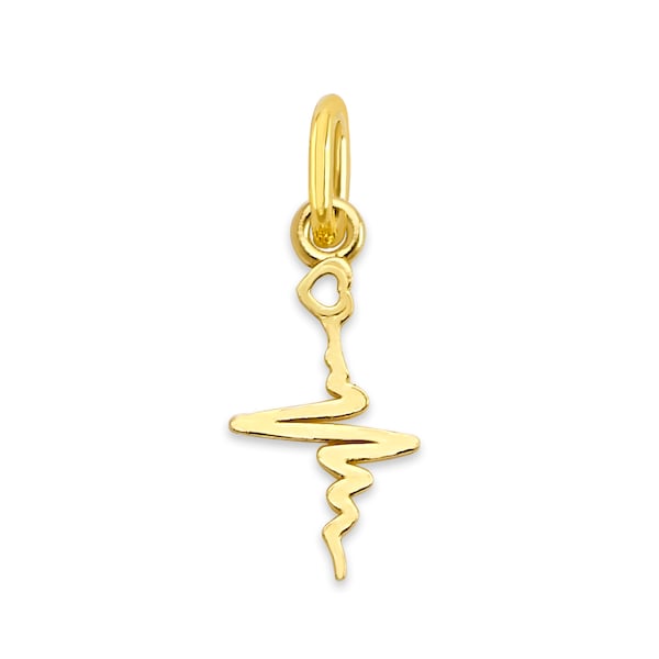 Solid 10k/14k Gold Heartbeat Charm - Elegant EKG Pulse Line Design, Unique Health Symbol Jewelry, Perfect Gift for Medical Professionals